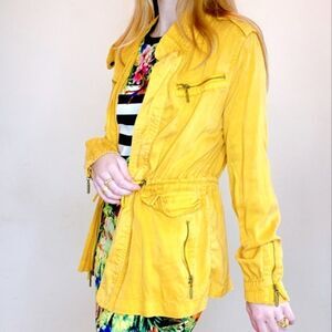Max Jeans Utility Jacket Womens XSmall 100% Tencel Full Zip Mustard